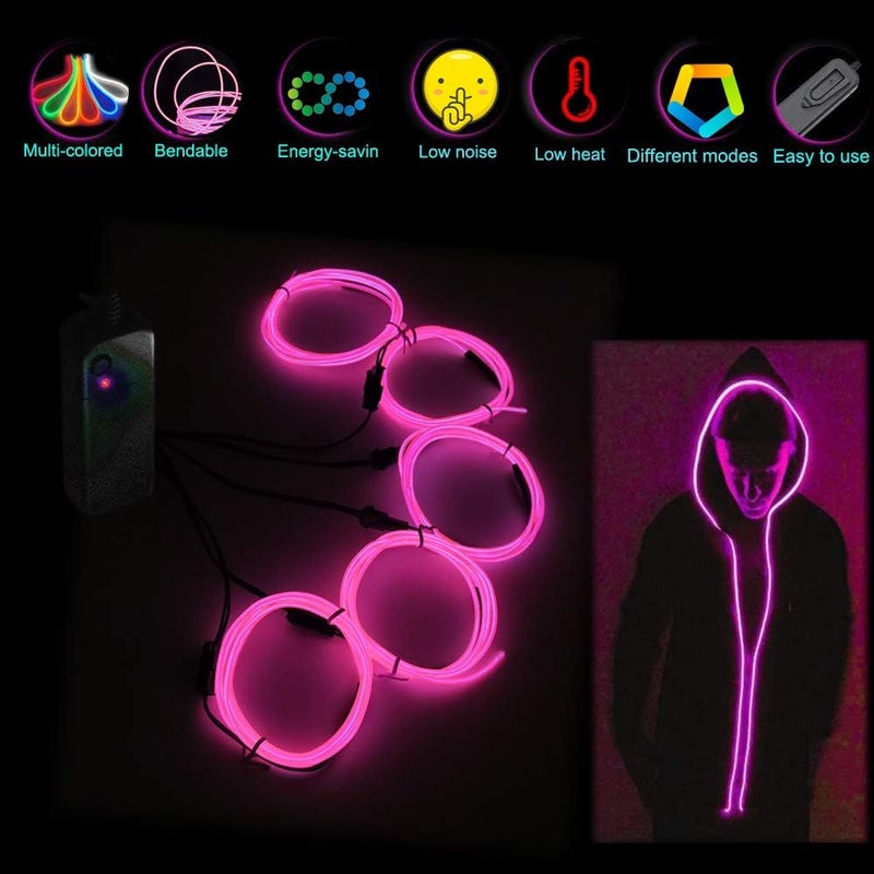TiTiToo Neon Light 5-in-1 Meter Wire,Portable Battery Pack with Decorative Wire, Suitable for Birthday Parties, Thanksgiving, and Other Occasions (Pink) - Image 2